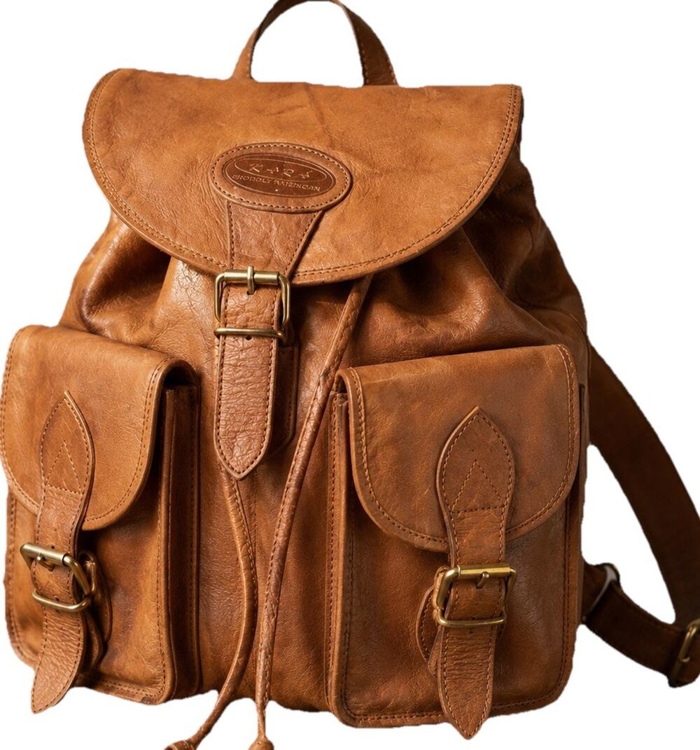 Vtg Kara Leather Backpack Tan Leather Rucksack Heritage Utility Boho USA Bag